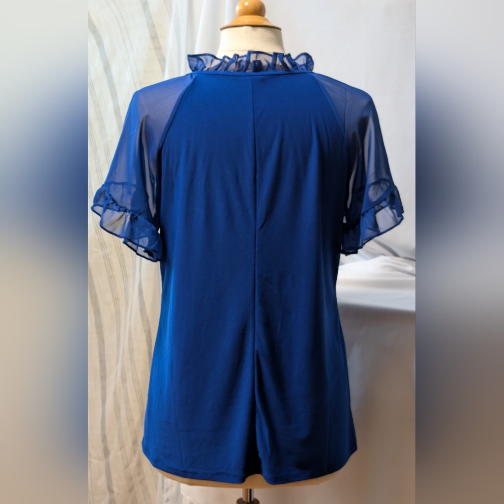 Sale Price Royal Blue Sheer Sleeve Pop Up Colar Women's blouse top. Zero 2 Eight - Picture 9 of 16